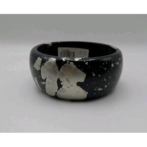 Vintage Black Resin Bangle - Silver Splatter Paint - Abstract Celestial Bracelet